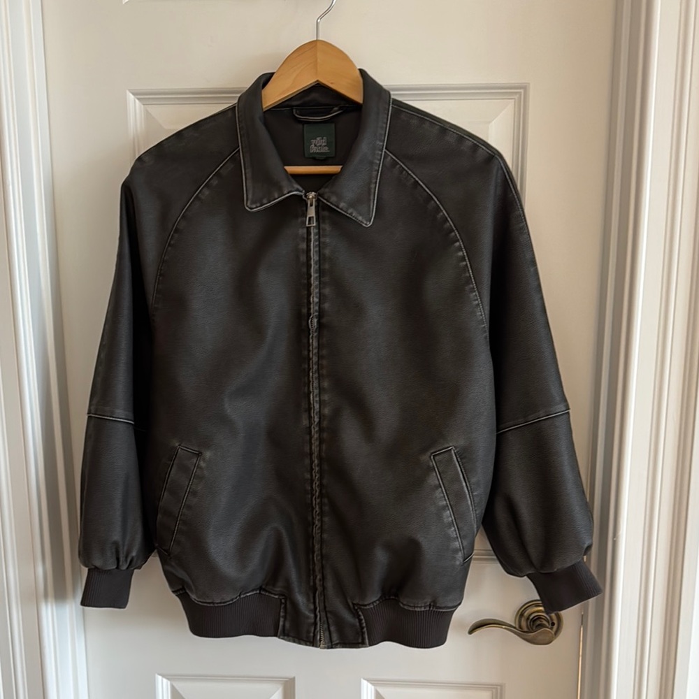 Wild Fable faux dark brown leather Bomber Jacket size small